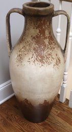 Oversized Decorative Ceramic Floor Vase With Textured Finish Handles, 3 Feet Tall.