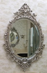 Oval Silver-leaf Mirror With Carving, And Antique Detailing. - No. 2 Mirror Of A Pair -