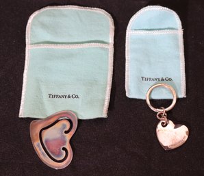 Tiffany And Co Sterling Keychain With Pendant And Signed Letter Holder Includes Pouches