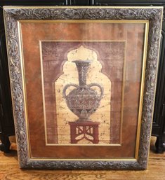 Framed Print Of A Persian Style Urn Atop A Pedestal.