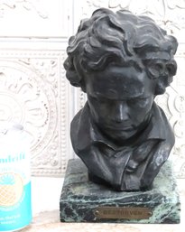 Bronze Bust Of Youthful Beethoven With Great Overall Patina On Marble Base