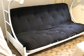 White Metal Bunk Bed With Double Bed / Futon On Bottom