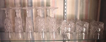 Lot Of Diagonally Cut Champagne Flutes And Rocks Glasses.