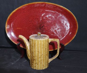 Red Vanilla Serving Platter And Kettle By Miya Japan