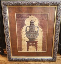Framed Print Of Persian Style Urn On A Latticed Pedestal.