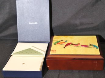 Crane And Co Fleur De Lis Stationery And Papyrus Birds On A Wire Stationary Set In A Wood Box