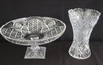 Large Cut Crystal Pedestal Dish & Vase