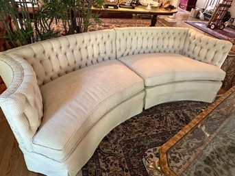 Custom Stylish 2 Piece Curved Sectional Sofa With Tufted Design In A Custom Textured Stitched Fabric