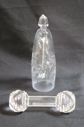 Antique Cut Crystal/ Glass Barbell Paperweight And Bell