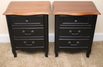 Stanley Furniture America Series Nightstands With Black Painted Finish And Natural Wood Tops.
