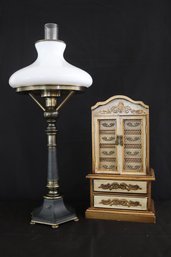 Mid-20th Century French Sinumbra Style Table Brass Table Lamp & Jewelry Chest