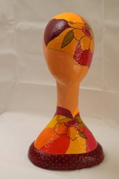 Large Handcrafted/painted Papier Mache Female Bust Art Sculpture With Floral Accents