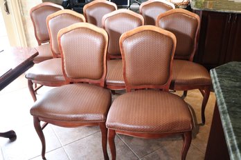 Set Of 8 Dining Chairs From A.C Furniture With A Contemporary Woven Leather Like Seat Cushion