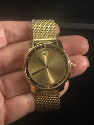 Movado Midsize Museum Quartz Stainless Steal Watch - Gold Tone Dial Case And Mesh Bracelet - Working Condition