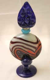 Blown Art Glass Perfume Bottle Decor With Cobalt Blue Tones Signed By The Artist