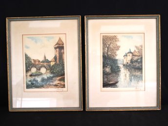 2 Vintage Parisian Country Prints 1936 Signed By The Artist Burney