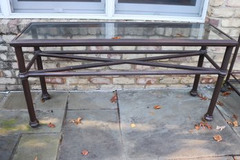 Brown Jordan Outdoor Aluminum Patio Console Table With A Glass Insert In A Rustic Finish