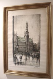 Vintage Framed Print/ Etching? By Artist R. Comer 1963 Brussels