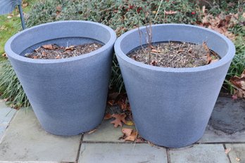 Pair Of Modern Quality Gray Plastic Outdoor Tapered Cylinder Planters