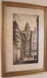 Vintage Framed Print/ Etching? By Artist R. Comer 1963 Brussels?