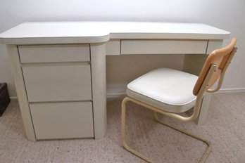 Vintage Cream Tone Formica Veneer Desk Includes Vintage Chair With Cane Backrest