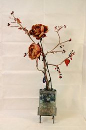 Interesting Dried Flower Art In Vase With Beaded Accents