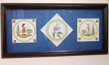 Framed Quimper Hand Painted French Tiles.