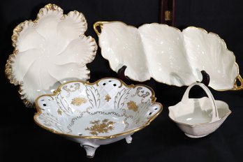 Lenox Pieces Include Floral Dish, Long Tray With Leaf Design, Rosenthal Fine China Pierced Bowl - Gold Accents