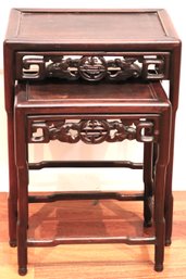 Two Carved Nesting Tables With Chinese Motif On Apron