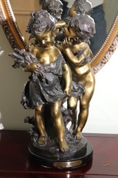 Secret Vintage Gilded Bronze 18- Inch Sculpture On Marble Base