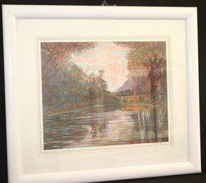 Fine Scenic Print In The Pointillism Style Signed By The Artist