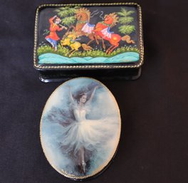Two Hand Painted Russian Trinket Boxes, Both Signed And In Great Condition