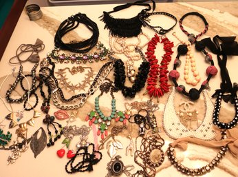 Large Assortment Of Costume Jewelry With 29 Necklaces, & 2 Pins