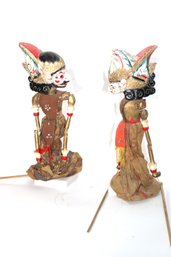 2 Vintage Traditional Ethnic Hand Carved & Hand Painted Wood Marionettes