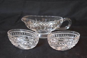 Lot Of 3, Waterford Crystal Items With Gravy Dish And 2 Small Bowls.