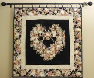 Handmade Heart Designed Woven Quilt Wall Hanging With Rod