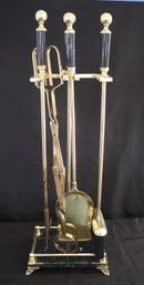 Fine Brass & Marble Fireplace Tool Set With Stand