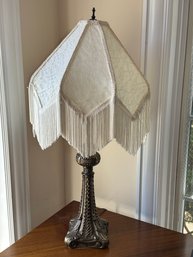 Vintage Victorian Style Table Lamp With A Gorgeous Embroidered Silk Shade With Tassels