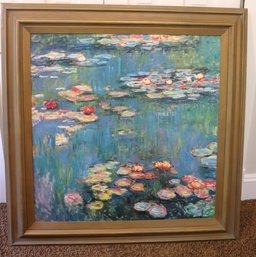 Claude Monet Reproduction, Water Lilies, Painting In Large Frame.