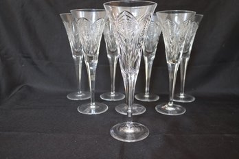 Eight Waterford Crystal Champagne Flutes From The Millennium Series Excellent!