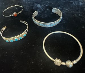 Sterling Silver Assortment Of 4 Bangle Bracelets - Includes Pandora