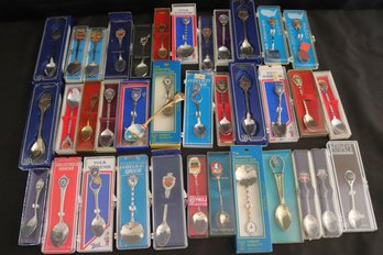 Large Collection Of 37 Souvenir Spoons