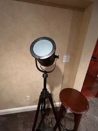 Tripod Floor Lamp, And The Shape Of Movie Light And Stool With Faux Croc Seat.