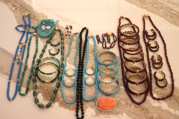 Lot Of Costume Jewelry With Necklaces, Bracelets, Earrings And Elsa Peretti Tiffany 925 Earrings,