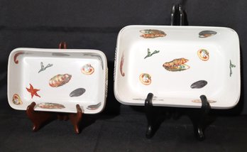 Vintage Lourioux French Porcelain Serving Dishes With Shellfish Accents