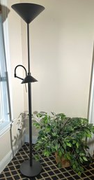 Tall Adjustable Floor Lamp With 2 Lights Measures Approximately 11 X 70.5 Tall. Includes Faux Plant.