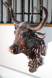 Amazing Bulls Head Wall Hanging Carved From Exotic Wood