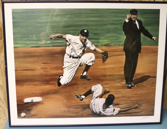 Signed Baseball Lithography Stealing Second 138/600 By Andy Jurinko