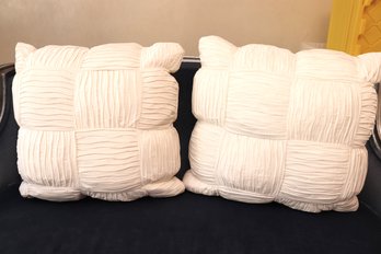 Pair Of Fine Ruched White Accent Shams/pillows