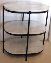 Modern 3- Tiered Oval Side Table With A Faux Marble Veneer On Aluminum Base